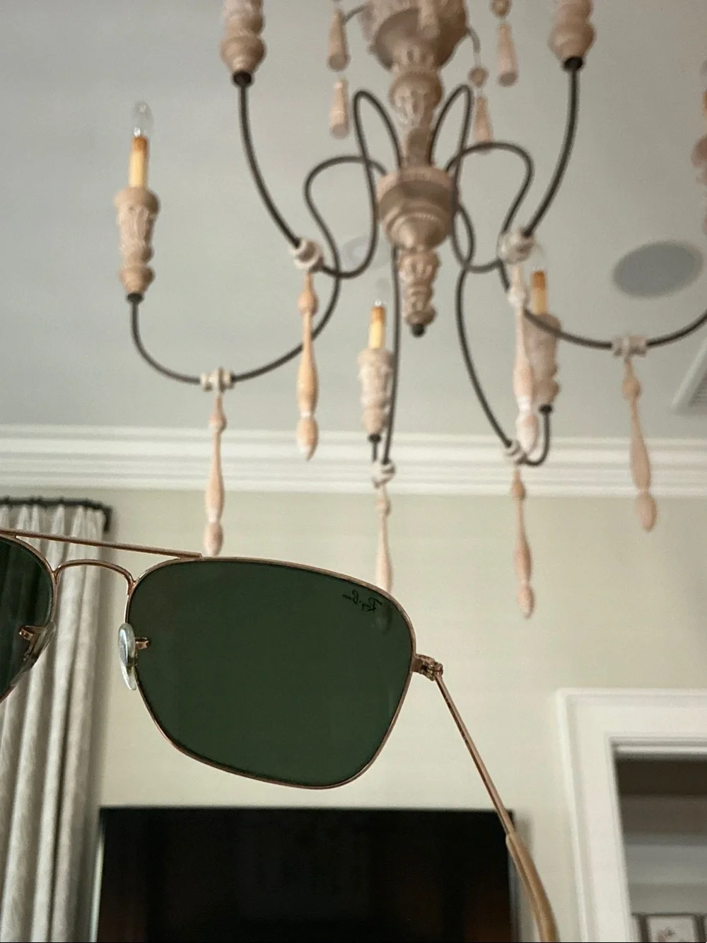 Ray-Ban Gold Frame Sunglasses with Dark Green Lenses and Brown Case